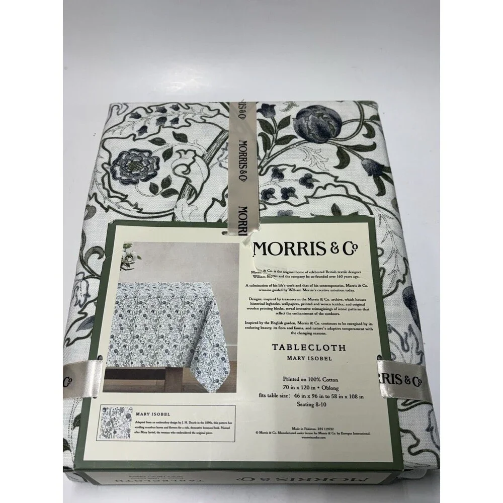 Morris & Co Mary Isobel Tablecloth 70x120 Oblong 100% CTN Blue Green Floral New
